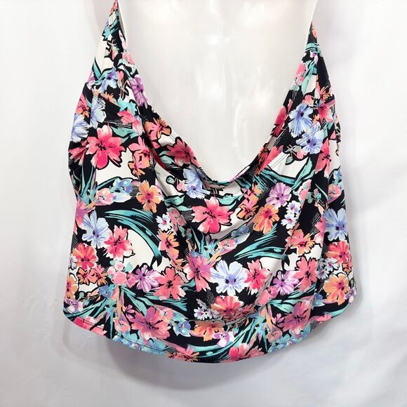 Catalina Plus Size 3X Swim Top Halter Tie Neck Floral Pink Black Swimsuit 1668 - Picture 4 of 7